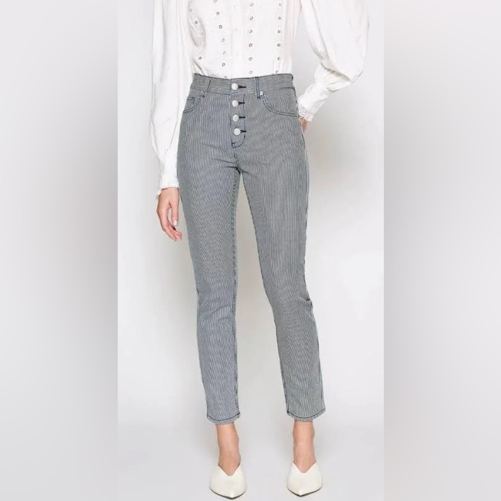 NWOT JOIE Jeans Aerindis Ankle Straight Pants Cadet Railroad Stripe Button Fly